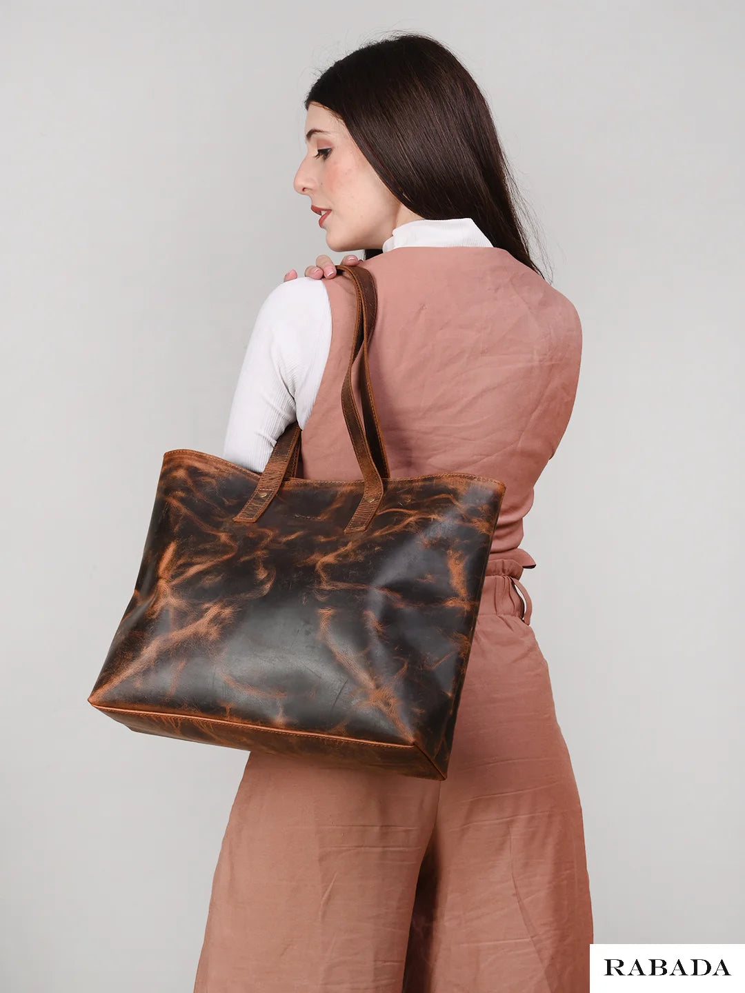 Premium Vintage Leather Tote – Luxury Trendy Geometric Shoulder Bag for Women