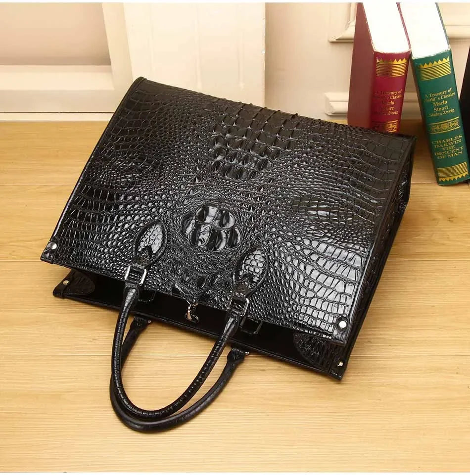 Women's Genuine Cowhide Handbag – Luxury Crocodile Pattern & Modern Design