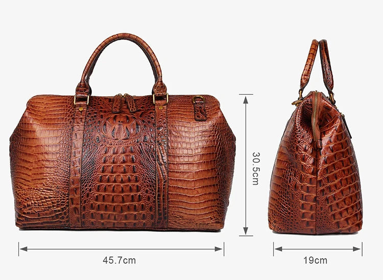 Genuine Leather Travel Bag Croc Embossed Business Duffel 18in