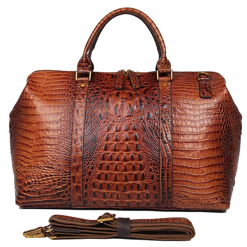 Genuine Leather Travel Bag Croc Embossed Business Duffel 18in