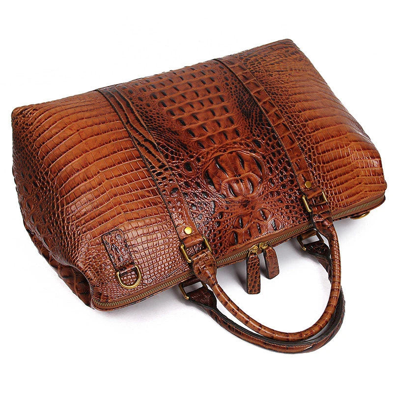 Genuine Leather Travel Bag Croc Embossed Business Duffel 18in