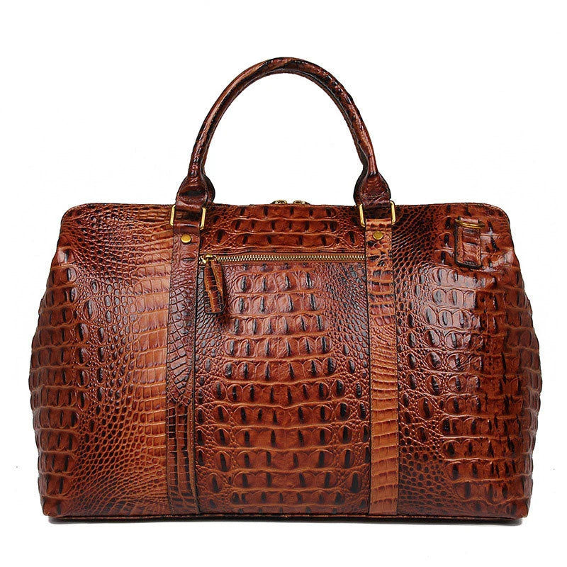 Genuine Leather Travel Bag Croc Embossed Business Duffel 18in