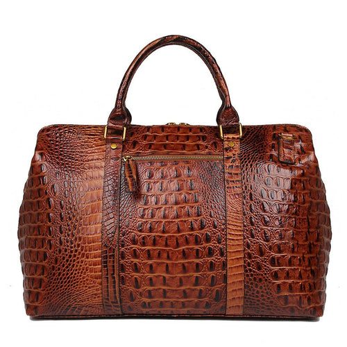 Genuine Leather Travel Bag Croc Embossed Business Duffel 18in