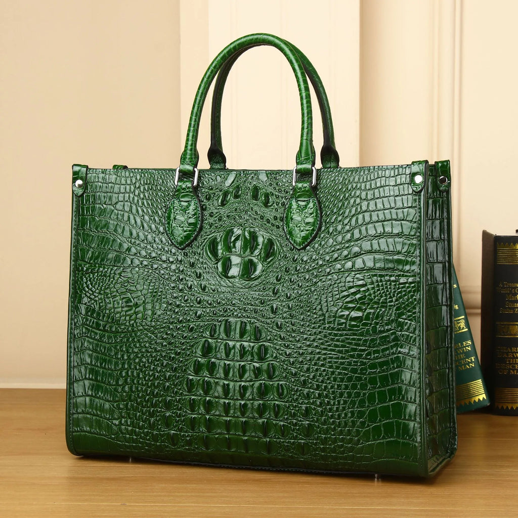 Women's Genuine Cowhide Handbag – Luxury Crocodile Pattern & Modern Design