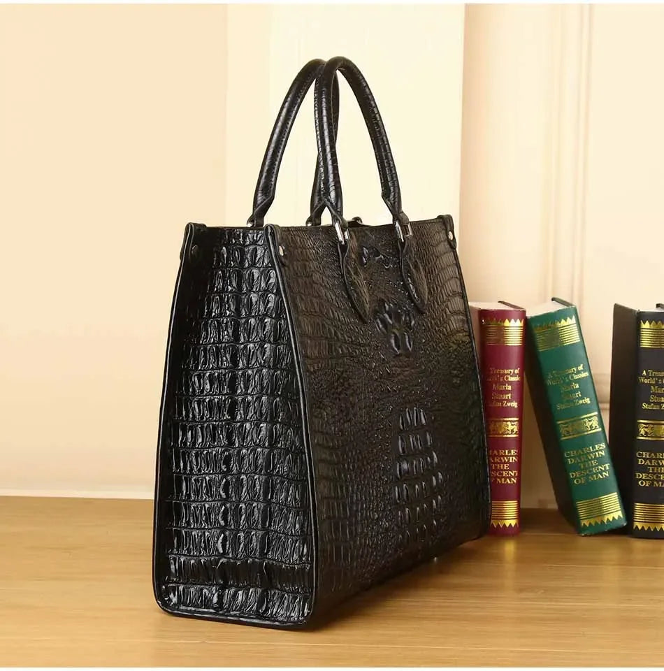 Women's Genuine Cowhide Handbag – Luxury Crocodile Pattern & Modern Design