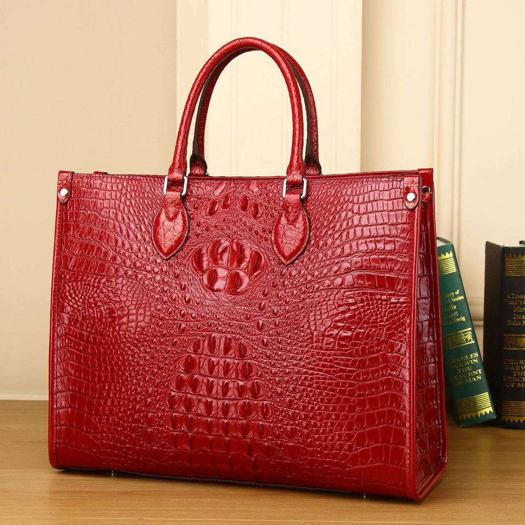 Women's Genuine Cowhide Handbag – Luxury Crocodile Pattern & Modern Design