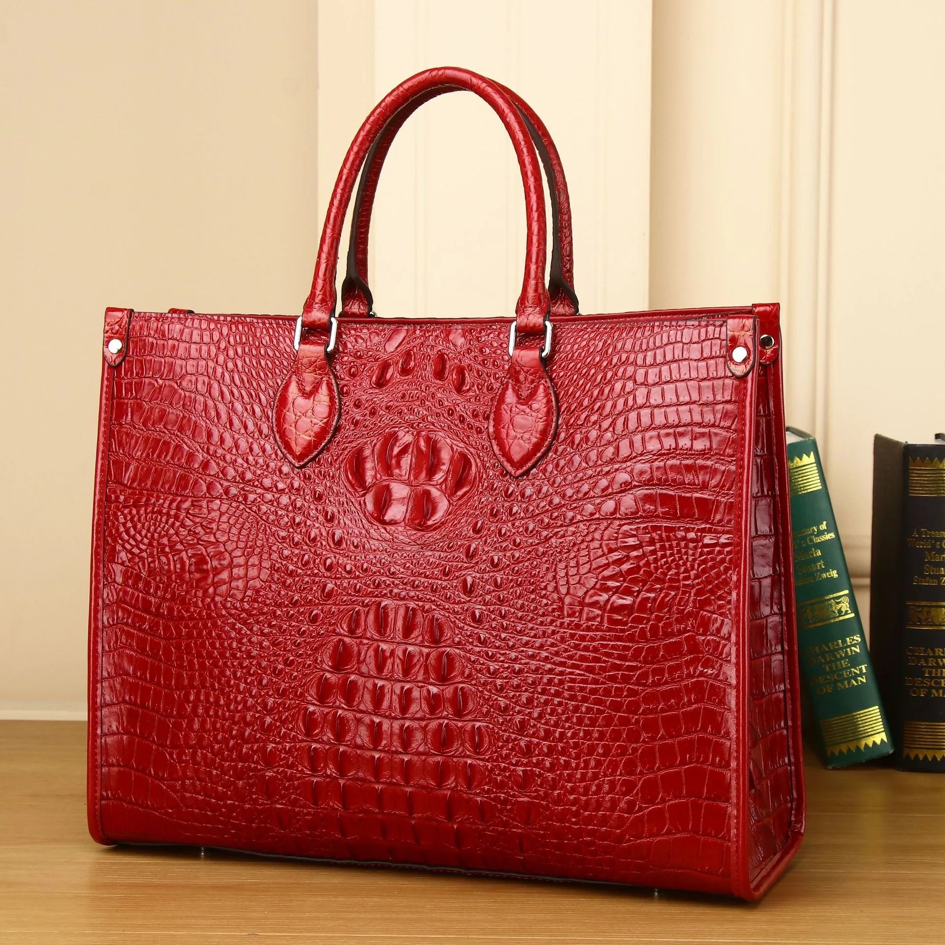 Women's Genuine Cowhide Handbag – Luxury Crocodile Pattern & Modern Design