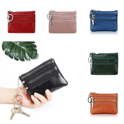 PU Leather Portable Money Coin Purse with Key Ring Waterproof Pocket Purse Zipper Wear-resistant Credit Card Holoder Man Women