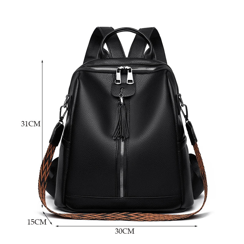 Fashion Backpacks Women Big Travel Bagpack Ladies Daypacks Large School Bags for Girls Solid Color Leather Rucksacks Female