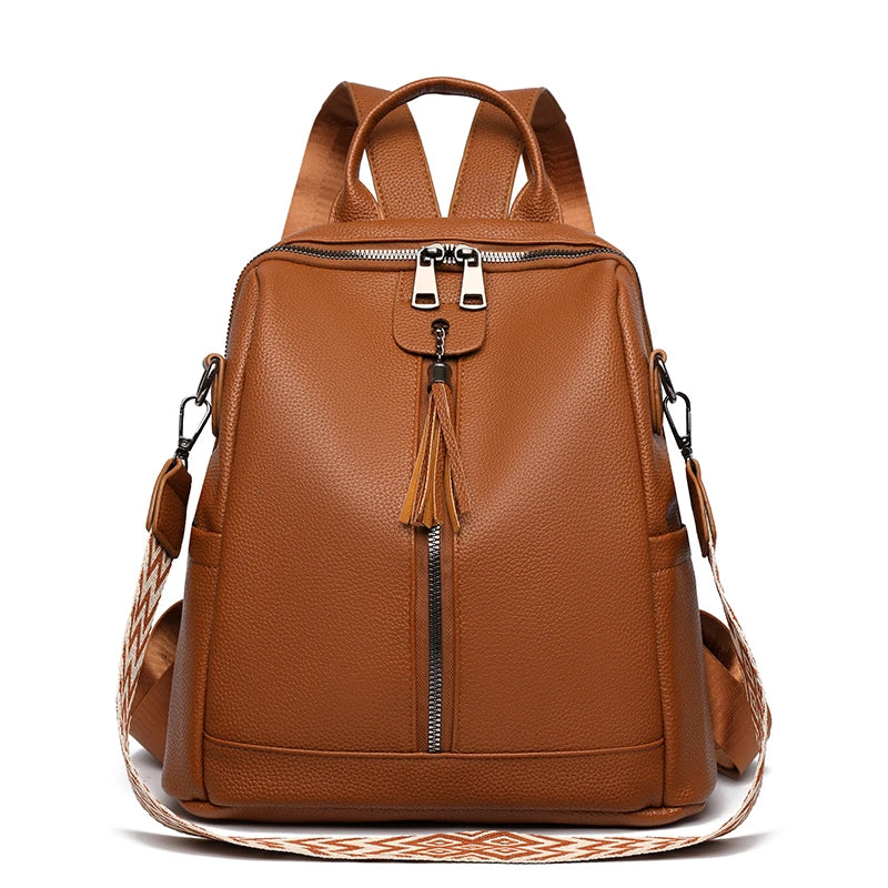 Fashion Backpacks Women Big Travel Bagpack Ladies Daypacks Large School Bags for Girls Solid Color Leather Rucksacks Female