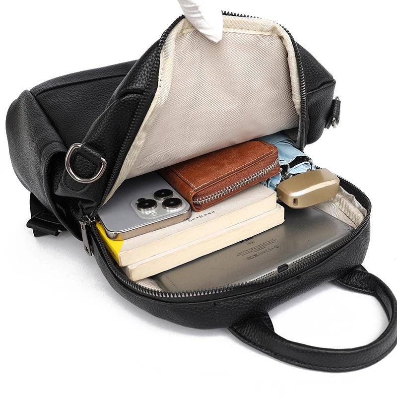 Fashion Backpacks Women Big Travel Bagpack Ladies Daypacks Large School Bags for Girls Solid Color Leather Rucksacks Female
