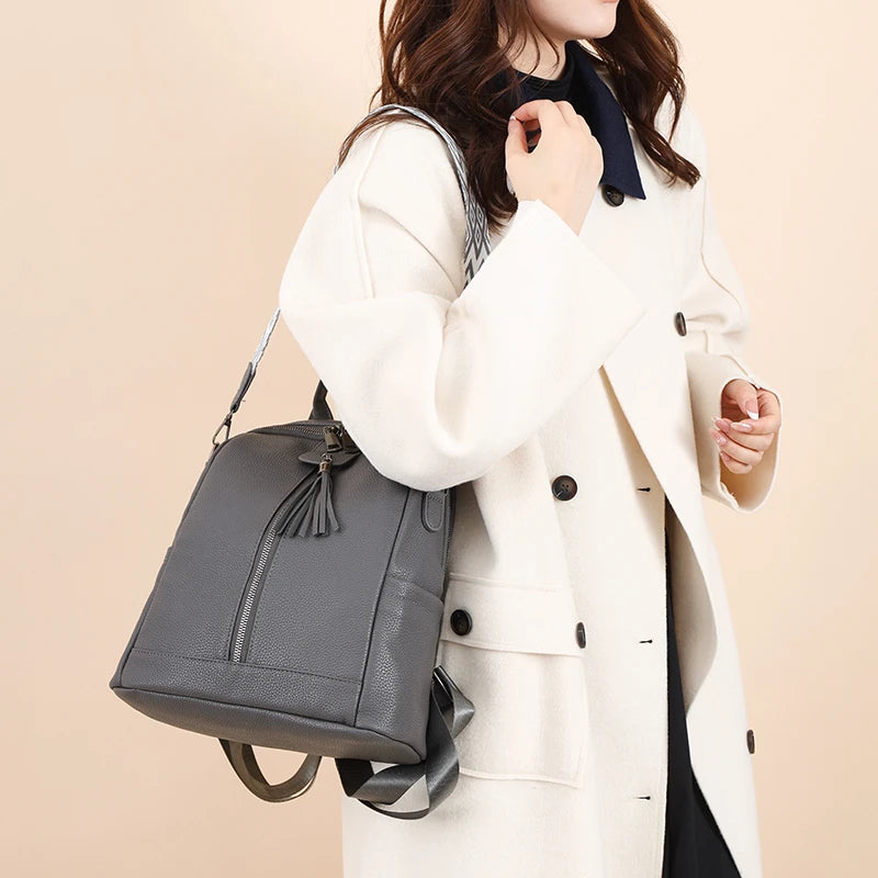 Fashion Backpacks Women Big Travel Bagpack Ladies Daypacks Large School Bags for Girls Solid Color Leather Rucksacks Female