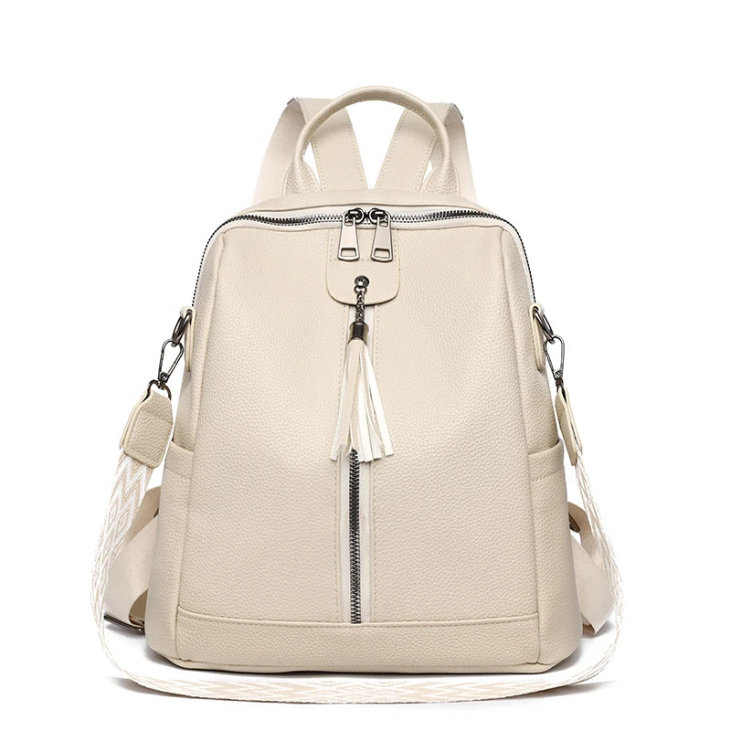 Fashion Backpacks Women Big Travel Bagpack Ladies Daypacks Large School Bags for Girls Solid Color Leather Rucksacks Female