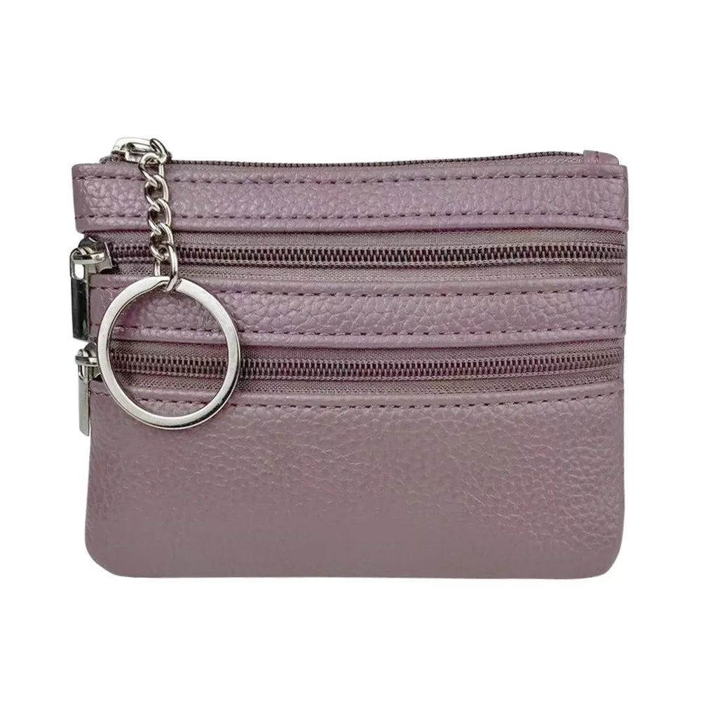 PU Leather Portable Money Coin Purse with Key Ring Waterproof Pocket Purse Zipper Wear-resistant Credit Card Holoder Man Women
