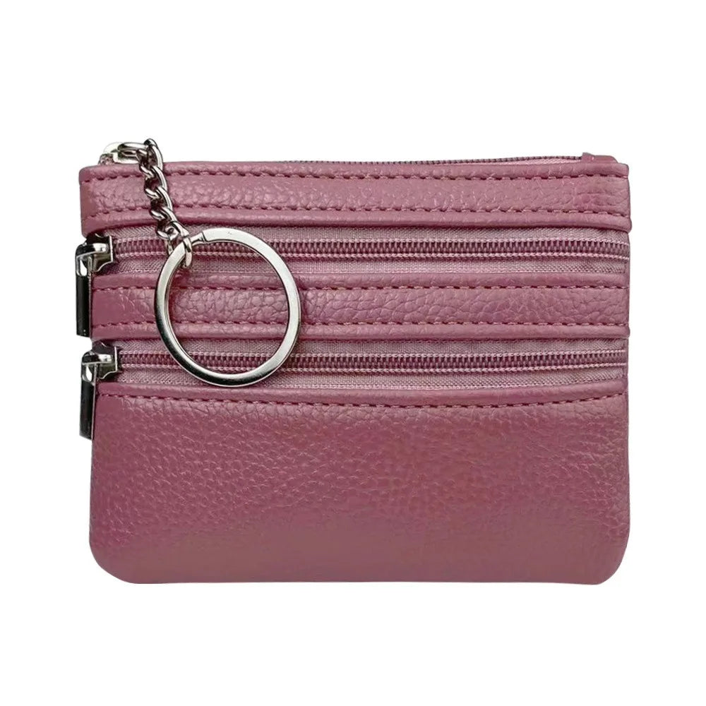 PU Leather Portable Money Coin Purse with Key Ring Waterproof Pocket Purse Zipper Wear-resistant Credit Card Holoder Man Women